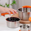 सिलिकॉन ढक्कन के साथ गोल स्टेनलेस स्टील कंटेनर लीकप्रूफ धातु खाद्य भंडारण कंटेनर