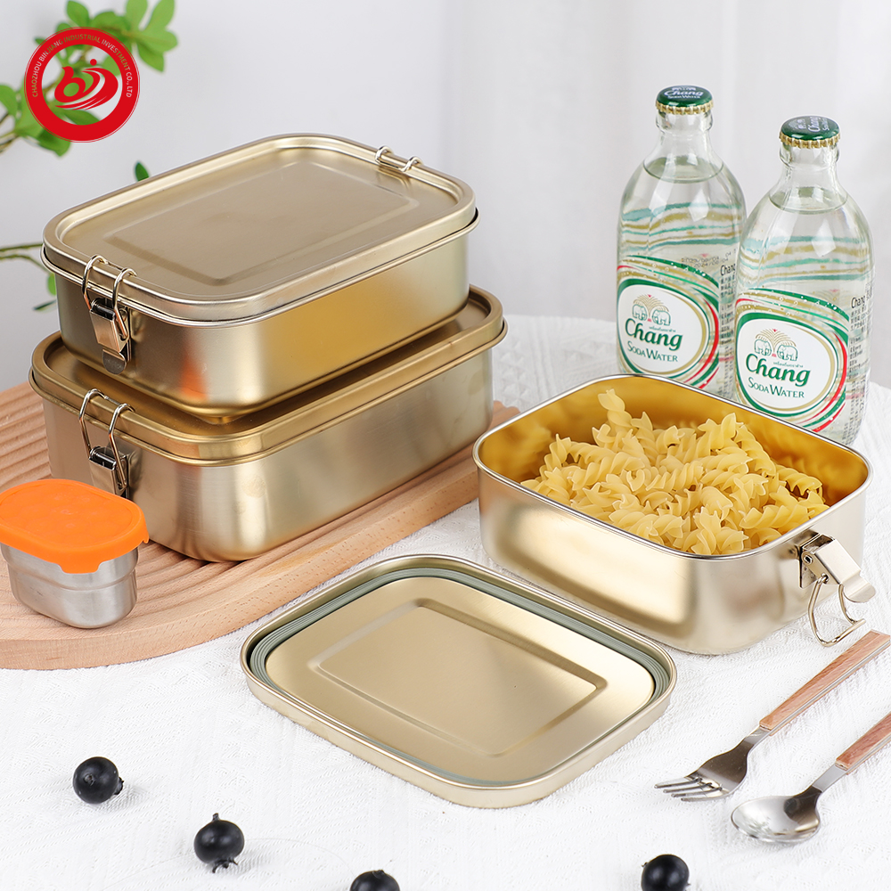 Arany bevonat&uacute; t&eacute;glalap alak&uacute; rozsdamentes ac&eacute;l tart&aacute;lyok sziv&aacute;rg&aacute;smentes eb&eacute;dlődoboz 