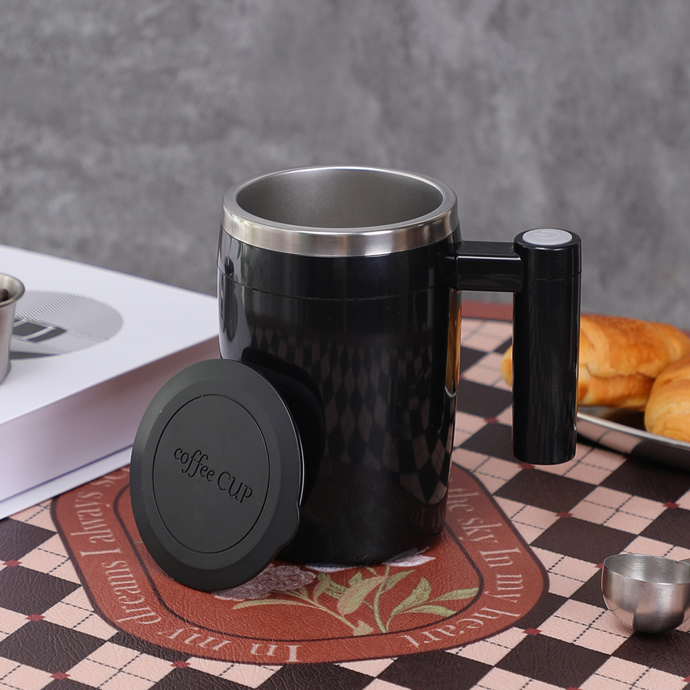 380мл автоэлектрлік өздігінен араластыратын, қайта зарядталатын магнитті кофе кружкасы 2 дана араластырғыш бар