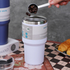 Wide Mouth 304 Stainless Steel Double Wall Travel Mug Thermal Cup Thermal & Cool Tumbler with Lid & Straw