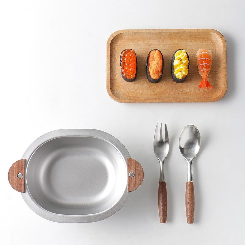 &Ccedil;ocuklar i&ccedil;in &ccedil;ok Ama&ccedil;lı Paslanmaz &Ccedil;elik Sofra G&uuml;m&uuml;ş Oval Şekil Ramen Erişte Kase Satılık Sevimli Metal Karıştırma Kaseleri