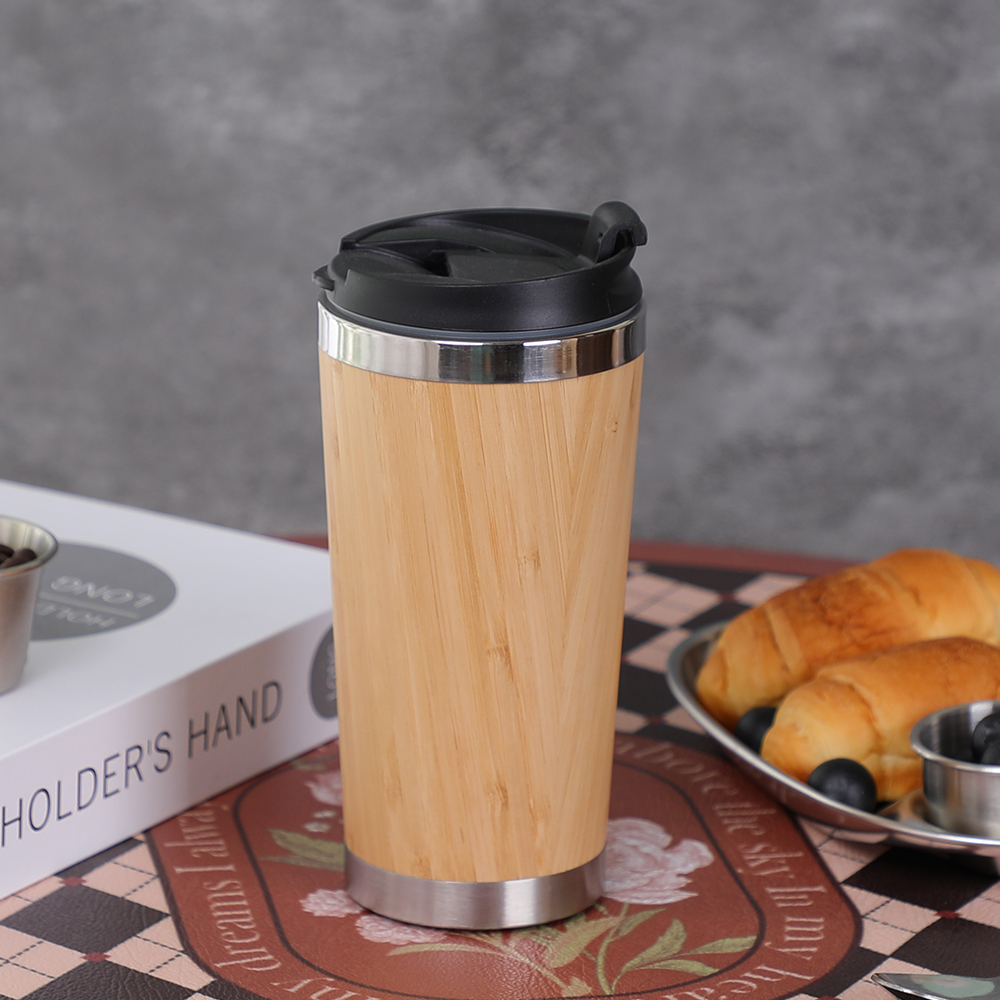 Отпорна на цурење од нерђајућег челика 304 са двоструким зидом, путна шоља са бамбусовим премазом, боца за воду, термо шоља, термална и хладна чаша са поклопцем