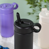 Isolierte Metallwasserflasche mit Strohhalm
