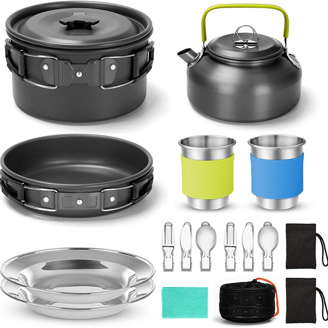 Set de oale și tigăi de camping pentru exterior, ceainic și ceașcă din oțel inoxidabil
