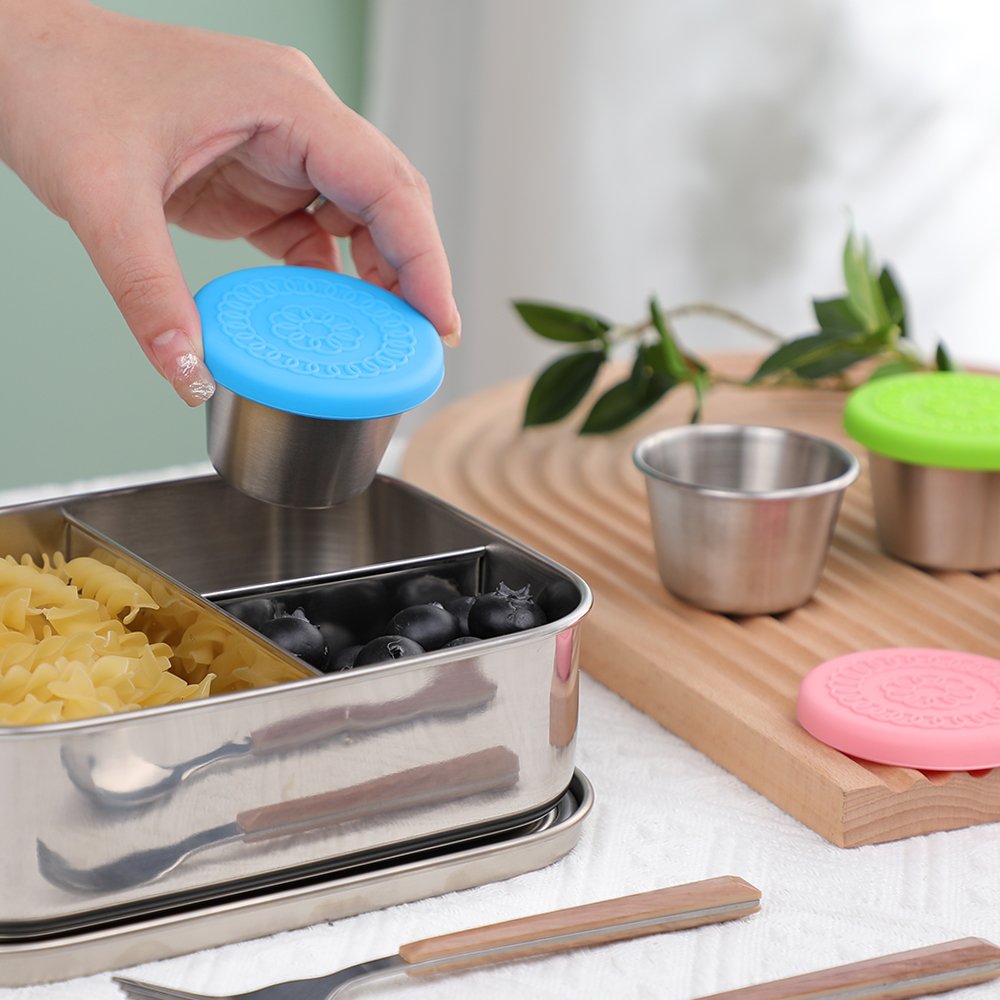 Contenedores apilables para refrigerios para ni&ntilde;os peque&ntilde;os Contenedores de acero inoxidable con tapas