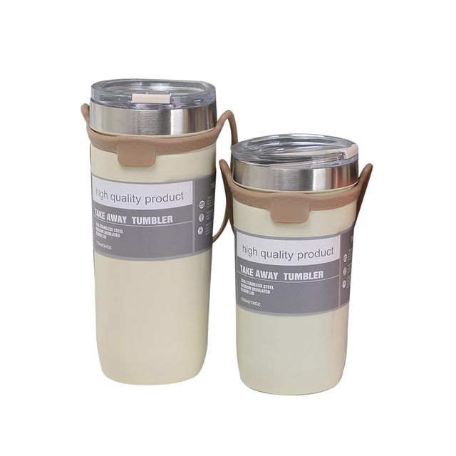 BJ-629 Sportowa butelka na wodę z podw&oacute;jnymi ściankami i szerokimi ustami, z silikonową torbą i szczelnymi pokrywkami