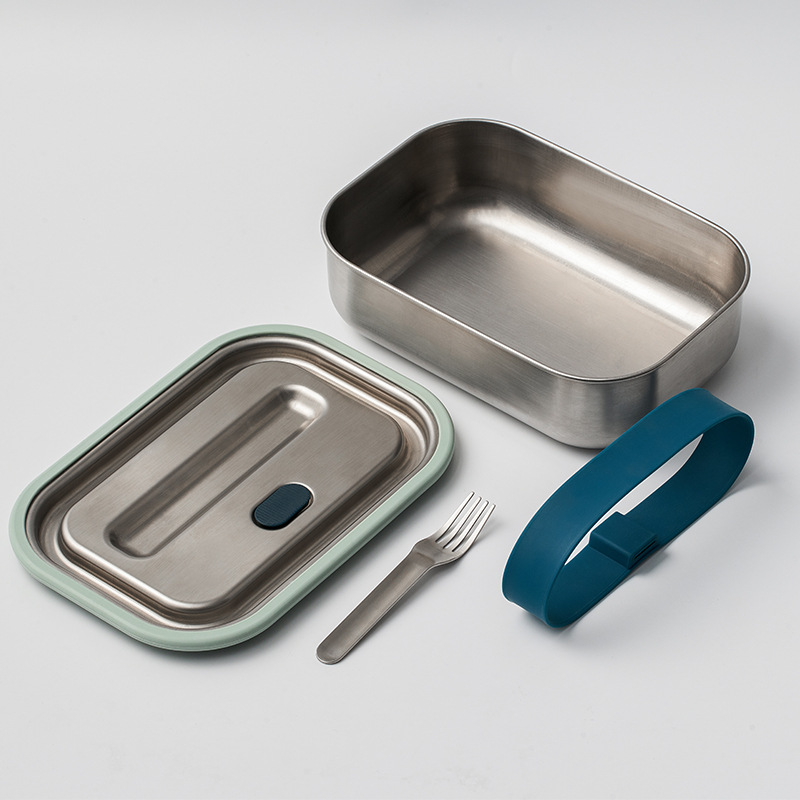 Recipientes retangulares de a&ccedil;o inoxid&aacute;vel lancheira &agrave; prova de vazamentos com utens&iacute;lios