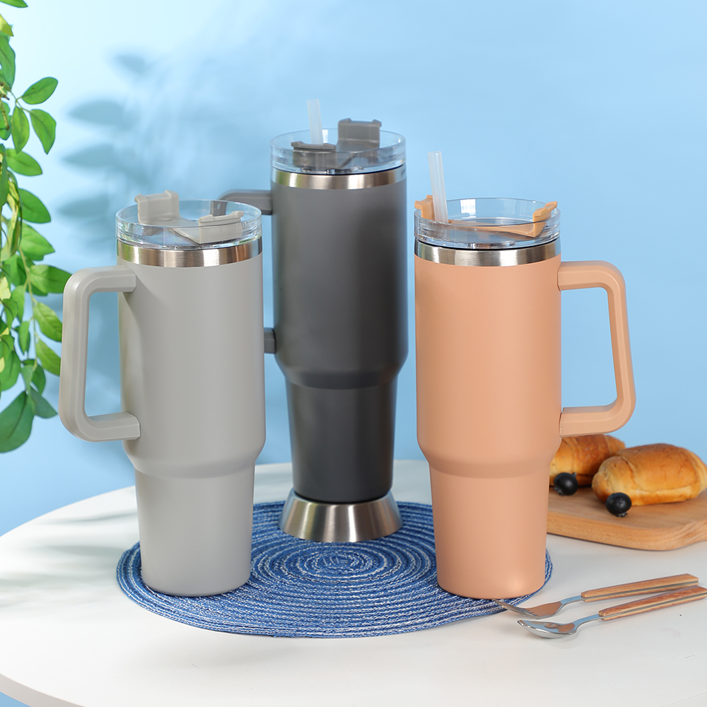 Gobelet isotherme de 40 oz, tasse de voyage en acier inoxydable avec couvercles et pailles 