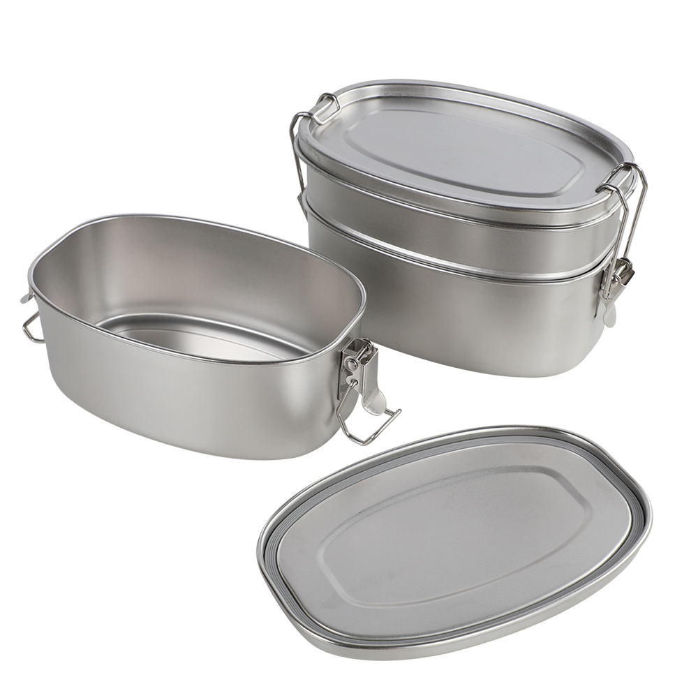 Mviringo wa Chuma cha pua Bento ya Chakula cha Mchana Kontena ya Sandwichi ya Sanduku la Chakula chenye Klipu Zinazofungika