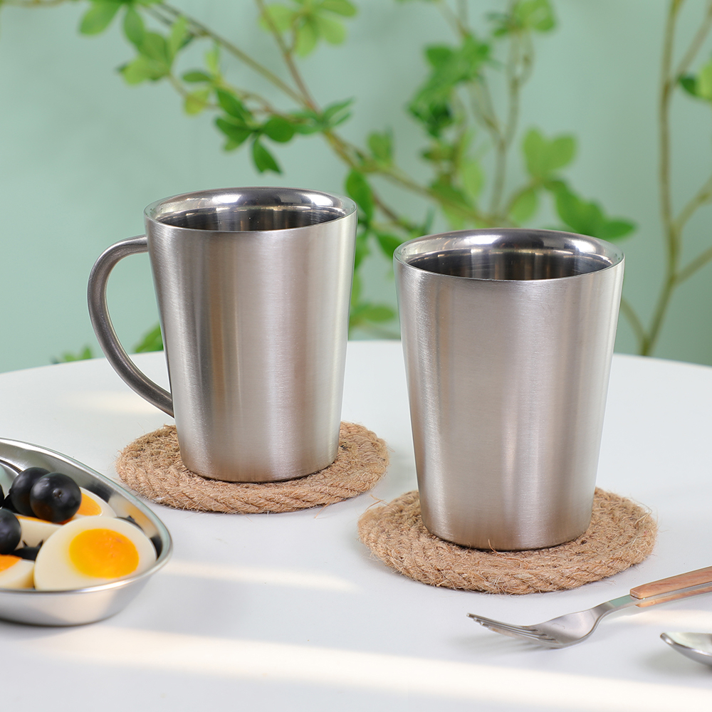 Copo de caf&eacute; de parede dupla de a&ccedil;o inoxid&aacute;vel 304, copo de cerveja de 10 on&ccedil;as com al&ccedil;a 