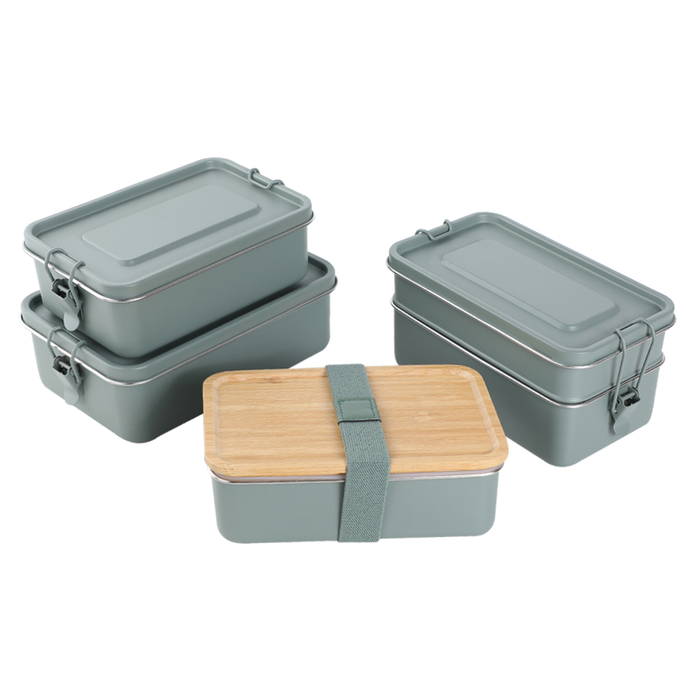 1-2-slojna škatla za kosilo iz nerjavečega jekla s ključavnicami/pokrovom iz BAMBUSA
