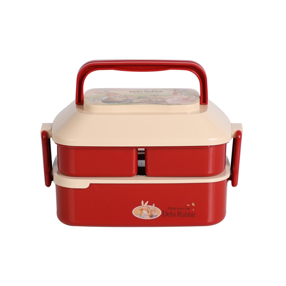 Recipientes de lancheira Bento de 2 camadas com conjunto de utens&iacute;lios e 3 compartimentos