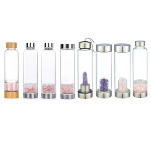 Kristallglas-Wasserflasche, Energie-Quarz-Edelstein-Wasserflasche mit ver&auml;nderbarem Naturkristall-Zentrum f&uuml;r Heilung und Wellness
