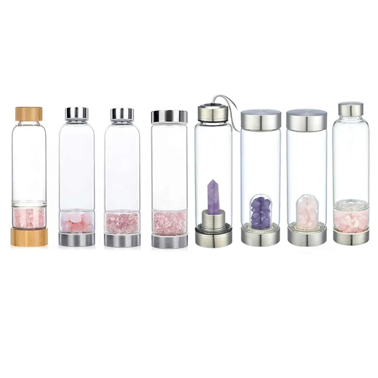 Sticlă de apă din sticlă de cristal Sticlă de apă din piatră prețioasă de cuarț energetic cu centru schimbător de cristal natural pentru vindecare și sănătate