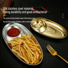 Chip-Dip-Platte aus Edelstahl 304, silberfarben, oval, geteilt, Gew&uuml;rzschale, Snack-Teller f&uuml;r Dip