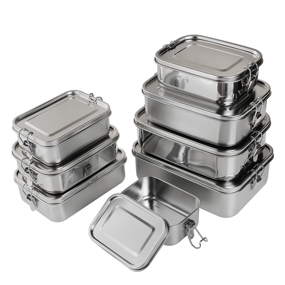 Tiffin ແບບຍືນຍົງ Eco Friendly Metal Bento Box ຕູ້ເກັບຮັກສາອາຫານທີ່ມີ Clip Locks