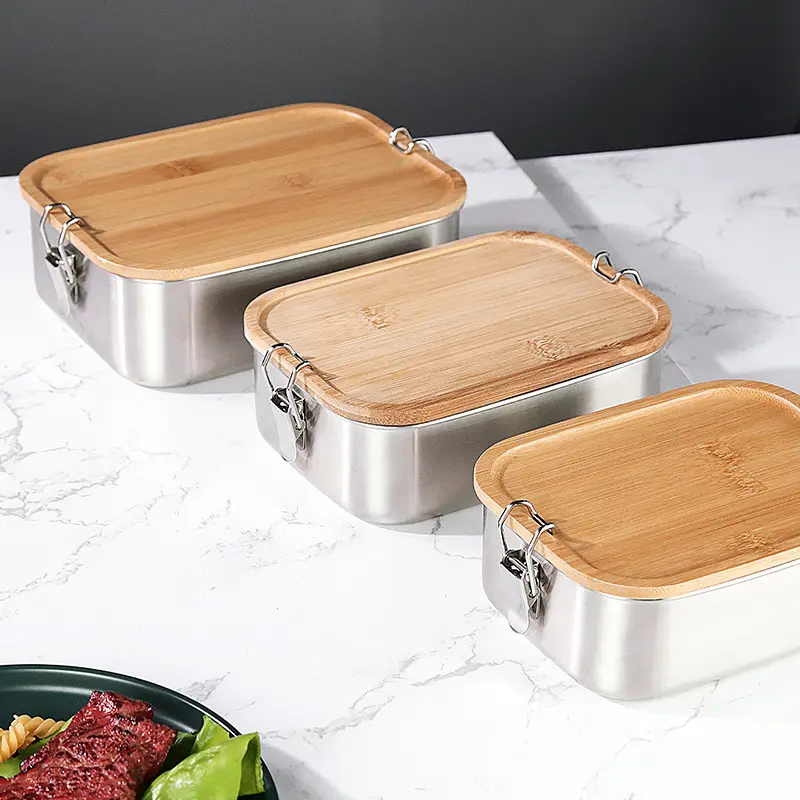 Kuti drek&euml; 27 Oz &ccedil;eliku inox Kontejner Bento me kapak bambuje