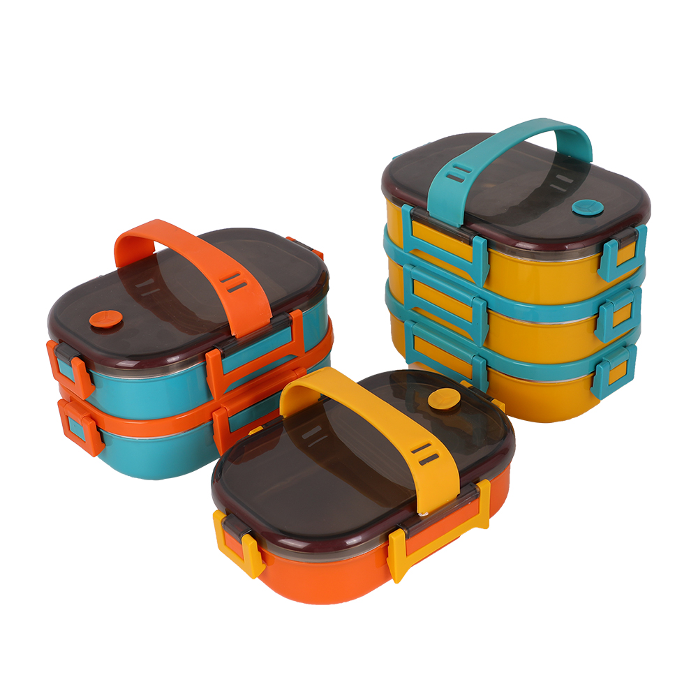 Oval 2 Katlı B&uuml;y&uuml;k Stil İstiflenebilir Bento &Ouml;ğle Yemeği Kutusu, Saplı Kapaklı