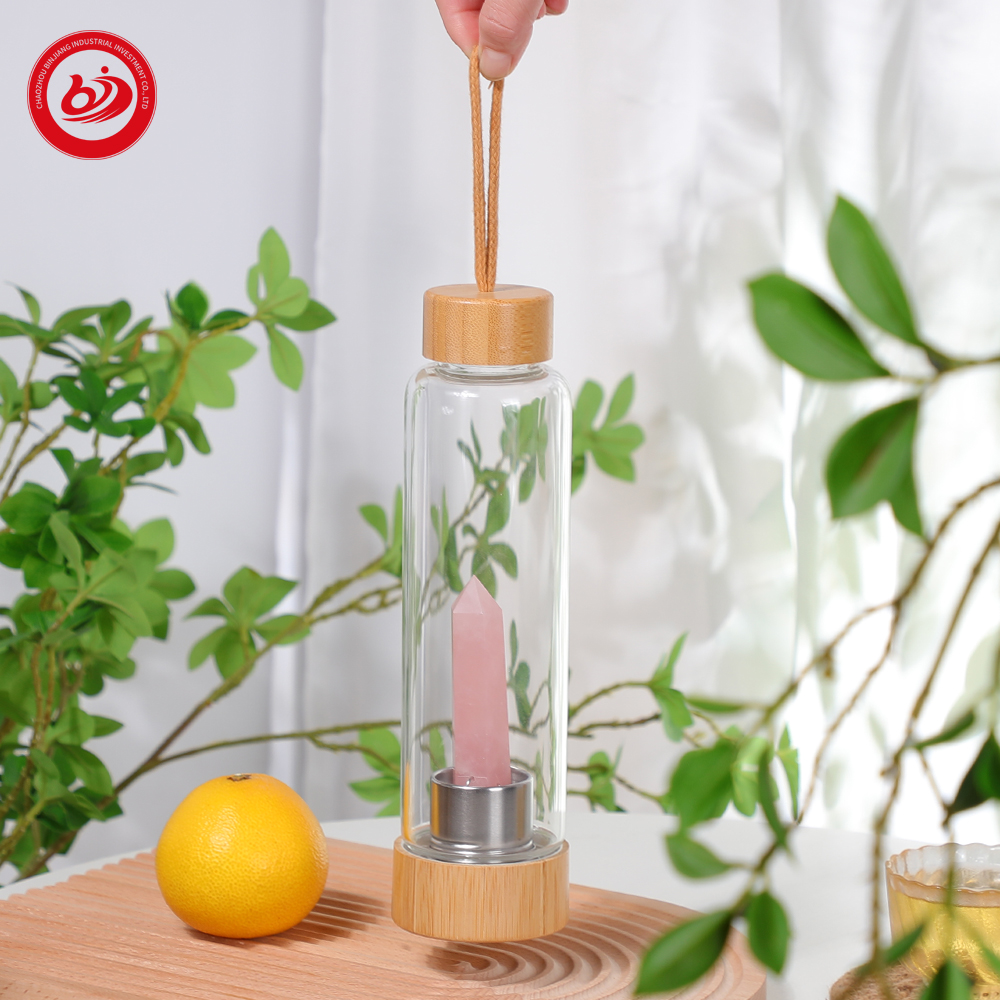 Botol Air Kaca Kristal Botol Air Batu Permata Kuarsa Energi dengan Pusat Kristal Alami yang Dapat Diubah untuk Penyembuhan dan Kesehatan