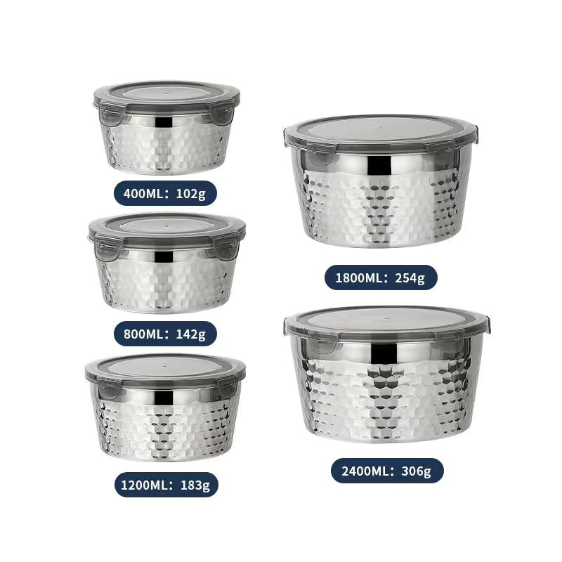 304 madopbevaringsbeholdere i rustfrit st&aring;l med l&aelig;kagesikre l&aring;g 